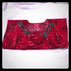 Red snakeskin-pattern clutch, brand new